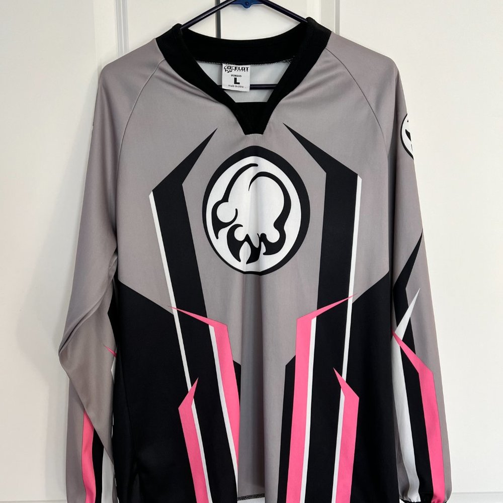 Women's motocross pants and Jersey Pink/Grey/Black (Jersey L, Pants 13/14)